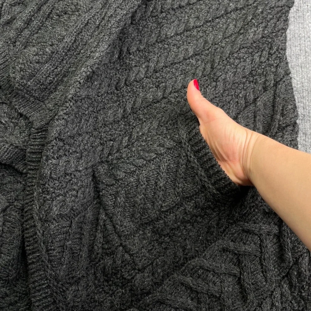 Aran Crafts Cardigan Womens L Gray 100% Merino Wool Cable Knit Made in Ireland